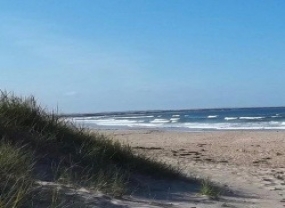 The sand dunes, sandy beach and sea where Chris likes to walk his dog